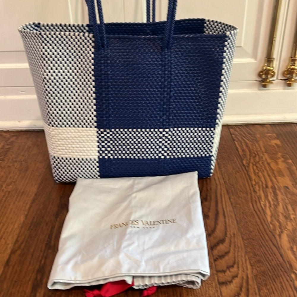 Frances Valentine Buena Tote Plaid Navy - Picture 7 of 9